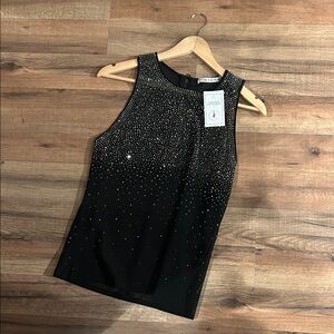 Alice + Olivia Black Crystal-Embellished Sleeveless Camisole